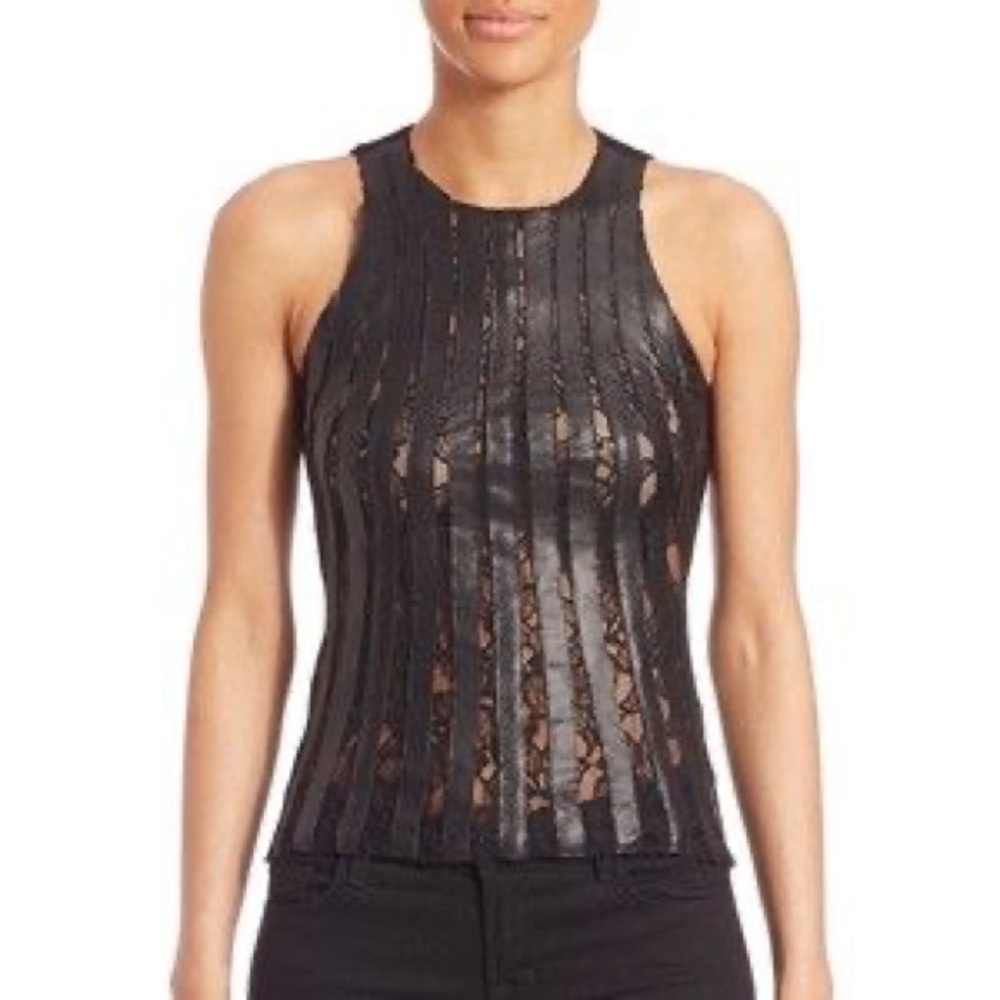 New NWT Designer Bailey 44 Leather Like Lace Inset Stretch Tank Top 🤩 Gorgeous!!